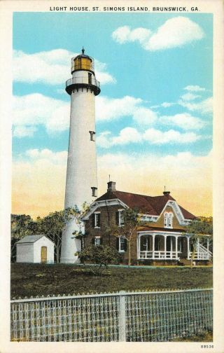 Lp94 Brunswick Georgia Postcard Light House At St.  Simons Island