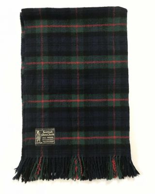 Vtg Scottish Glen Check 100 Wool Blanket Throw Scotland Tartan Plaid Blue 52x37