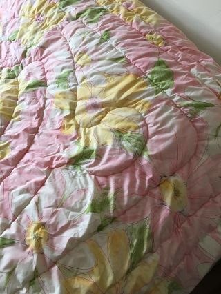 Vintage Cannon Royal Family Quilted Bedspread Pink Floral Mod 72 " X 84 "