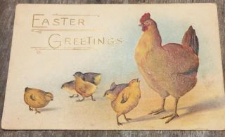 Vintage Embossed Easter Postcard Chicken And Chicks Germany