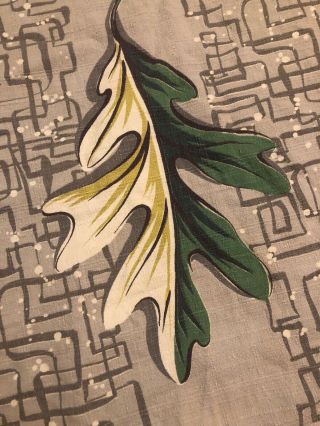 Vintage 1950 ' s Atomic Barkcloth Atomic With Large Leaves Soft Colors Gray,  Green 2