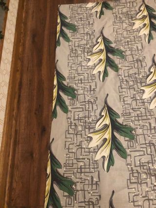 Vintage 1950 ' s Atomic Barkcloth Atomic With Large Leaves Soft Colors Gray,  Green 4