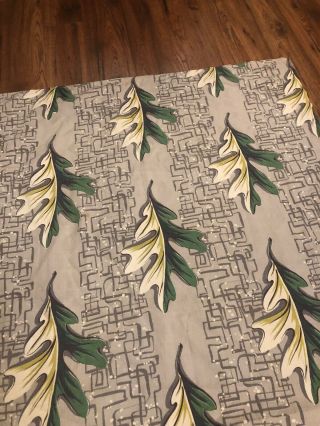 Vintage 1950 ' s Atomic Barkcloth Atomic With Large Leaves Soft Colors Gray,  Green 5
