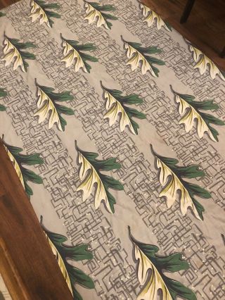 Vintage 1950 ' s Atomic Barkcloth Atomic With Large Leaves Soft Colors Gray,  Green 6