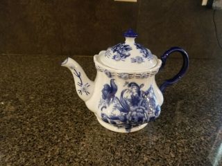 Vintage Blue And White Tea Pot Ceramic 7.  5 " Tall