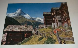 Swiss Alps Mountain Village Scene Matterhorn Vintage Post Card Unposted