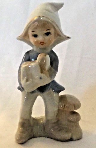 Vintage Dutch Boy & Mushrooms Blue White Porcelain Figurine 5.  5 " H By Lego Taiwan