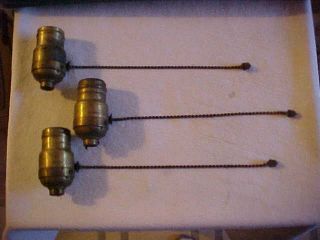 3 Early Hubbell Sockets Acorn Pull Chain Handel Tiffany Era Great Patina