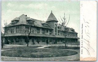 Parsons,  Kansas Postcard " M.  K.  &t.  Depot " Katy Railroad Train Station 1908 Cancel