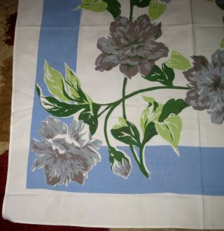 VTG Blue/Green/Gray Hydrangea/Leaves Tablecloth Print Linen 47 