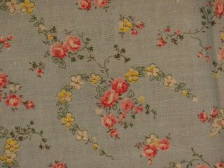 Vintage Feedsack Fabric,  Sky Blue,  Swags Tiny Yellow & White Flowers,  Pink Roses