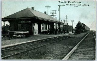 Hicksville,  Ohio Postcard B&o Railroad Depot Train Station C.  U.  Williams C1910s