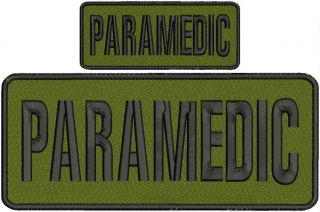 Paramedic Embroidery Patches 4x10and 2x5 Hook On Back Black Letters