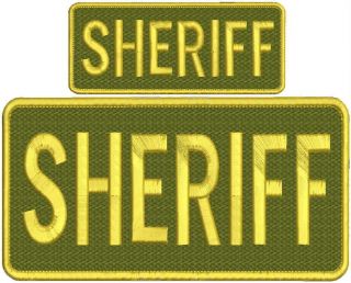 " Sheriff " Embroidery Patch 4x8 And 2x5 Inches Hook Od Green All Gold