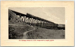 Valley City,  North Dakota Postcard Northern Pacific Railroad Bridge Train C1910s