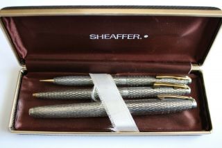 Sheaffer Imperial Sterling Silver Trio.  Fountain Pen,  Pencil,  Ballpoint Vintage.