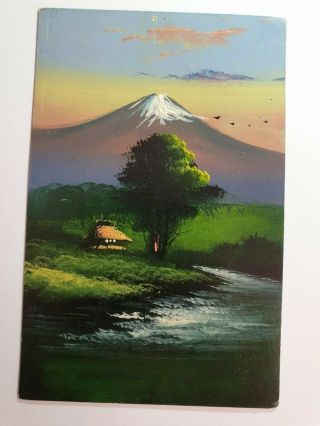 Vintage Hand Painted Japanese Postcard Of Mount Fuji (3015)
