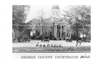 Lucedale,  Miss.  Real Photo.  George County Courthouse.  Vintage Cars.