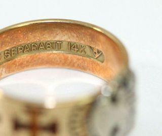 Vintage FRATERNAL,  MASONIC Mens 14K GOLD & Enamel Ring: Size 8.  5,  7.  1 Grams 8
