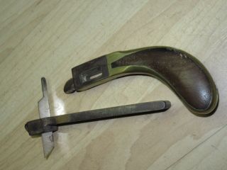 Antique D S English Newark NJ Brass & Rosewood leather slitter w/osborne cutter 4