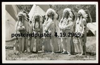2969 - Glacier Park Montana 1955 Blackfeet Indian Chiefs.  Real Photo Postcard