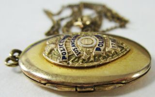 Los Angeles Police Shield Obsolete Locket LAPD 12K Gold Filled Theda 1930 - 40s 3