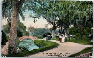 Orleans,  Louisiana Postcard " Under The Oaks,  City Park " W/ 1911 La Cancel