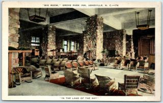 Asheville,  North Carolina Postcard Grove Park Inn " Big Room " Interior View 1930s