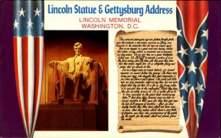 Lincoln Statue & Gettysburg Address & Memorial Washington Dc Flag Patriotic