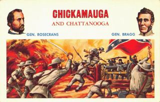 Vtg Postcard Chickamauga Civil War Battles Gen Rosecrans Bragg Chattanooga Tn 82