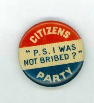 1930s - 40s Vintage Citizens Party Political Campaign Pinback Button Roosevelt Era