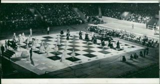 Ballet Dancers Standing In A Huge Chess Board - Vintage Photo