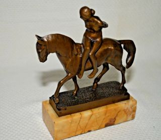 Bohemia,  C.  1910 F.  Anyz Art Nouveau Bronze " Nude On Horse With Tied - Up Hands "