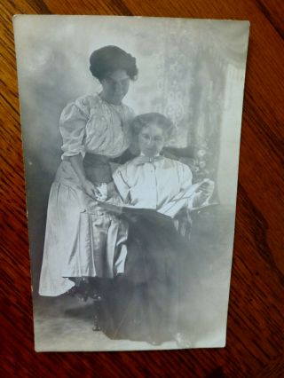 Rppc Mother Daughter Looking At Book Affection Antique Real Photo Postcard