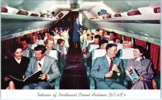 Northwest Orient Airlines Dc - 6 - B Interior C1950s Postcard
