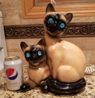 Rare Mid Century Modern Siamese Cats Tv Lamp Actual Blue Marble Eyes