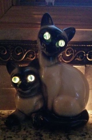 Rare Mid Century Modern Siamese Cats Tv Lamp Actual Blue Marble Eyes 2