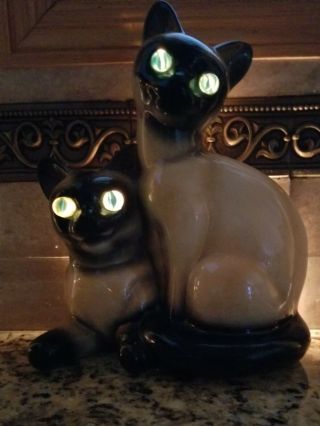 Rare Mid Century Modern Siamese Cats Tv Lamp Actual Blue Marble Eyes 6