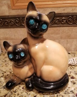 Rare Mid Century Modern Siamese Cats Tv Lamp Actual Blue Marble Eyes 7