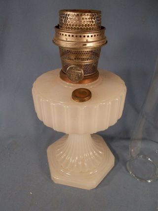 C1935 Aladdin B - 110 White Moonstone Corinthian Kerosene Oil Lamp Wburner Chimney