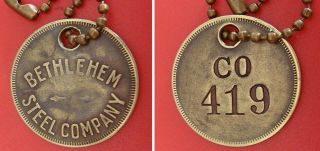 Vintage Tool Check Brass Tag: BETHLEHEM STEEL CO (Historic Factory Item) 2