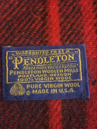 Pendleton Blue/red Plaid Fringed Wool Throw Stadium Blanket " Robe In A Bag " Euc