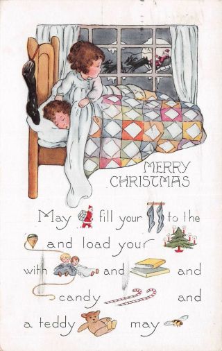 C20 - 7881,  Holiday Greeting - Christmas,  Two Children In Bed.