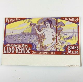 Old Postcard Art Nouveau Grand Hotel Des Bains Lido Venice Italy A41