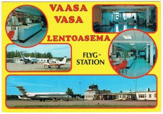 Postcard Vaasa Vasa Airport Finland Finnair Douglas Dc - 9 Aviation Airline