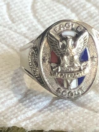 1930s - 1940s Robbins Eagle Scout 14K White Gold Ring Size 8 - 8Gram Weight 2