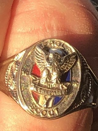 1930s - 1940s Robbins Eagle Scout 14K White Gold Ring Size 8 - 8Gram Weight 8