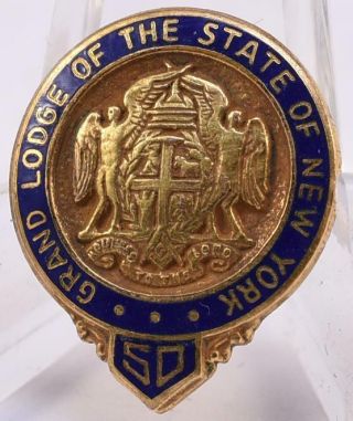 Masonic Grand Lodge York 50 Year Member Mason Lapel Pin 10k Gold Filled