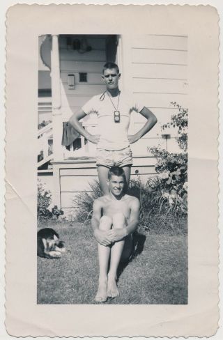 Tall Swimsuit Men Summer Buddy Boys In Yard Vtg 40 
