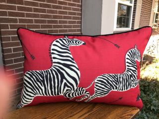 Scalamandre Red " Zebras " Italian Print Custom Bolster Pillow